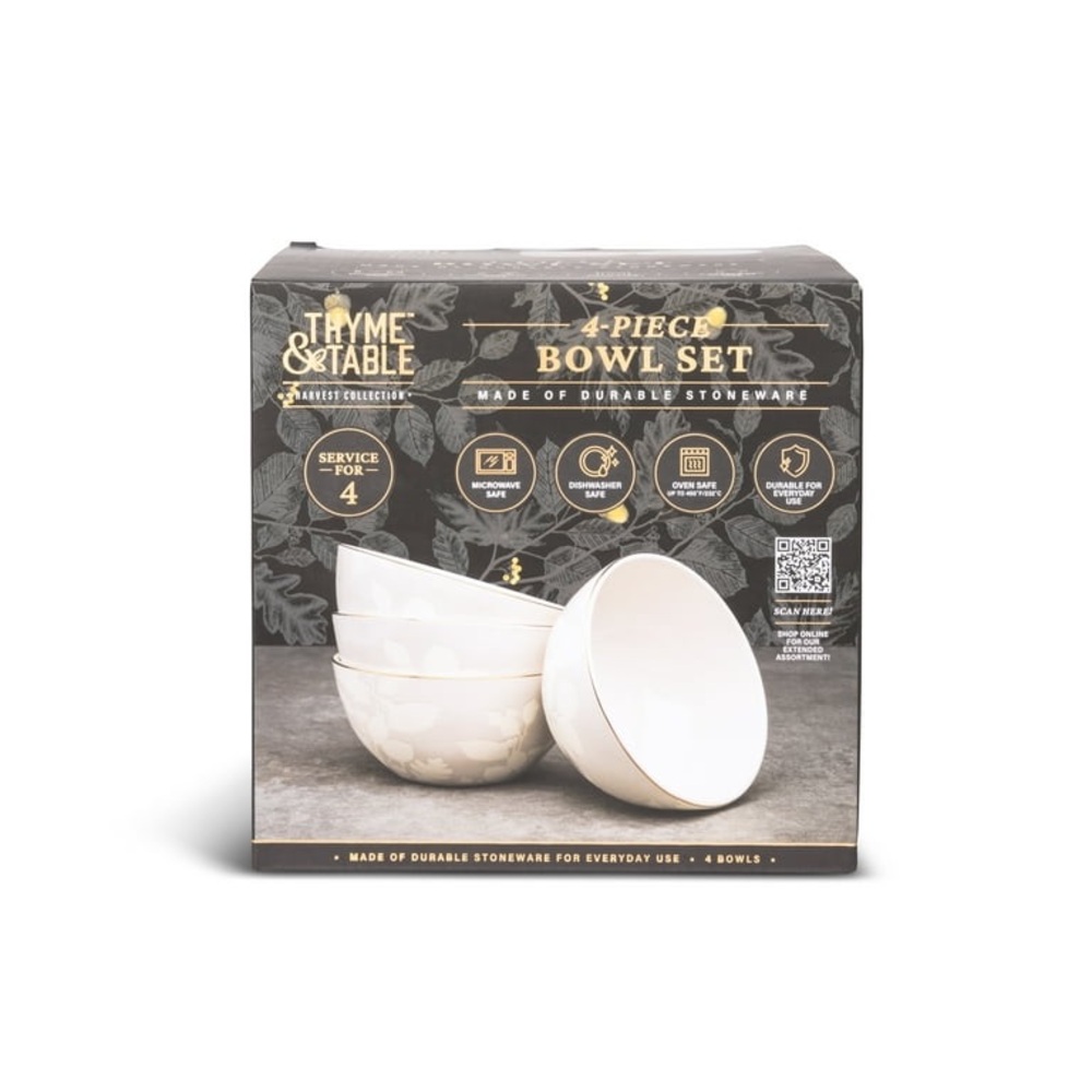 Thyme & Table White Stoneware Bowl & Plate Set